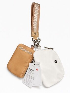 Lululemon Dual Pouch Wristlet NWT Beige White Keychain Wallet Mini Pouch Set